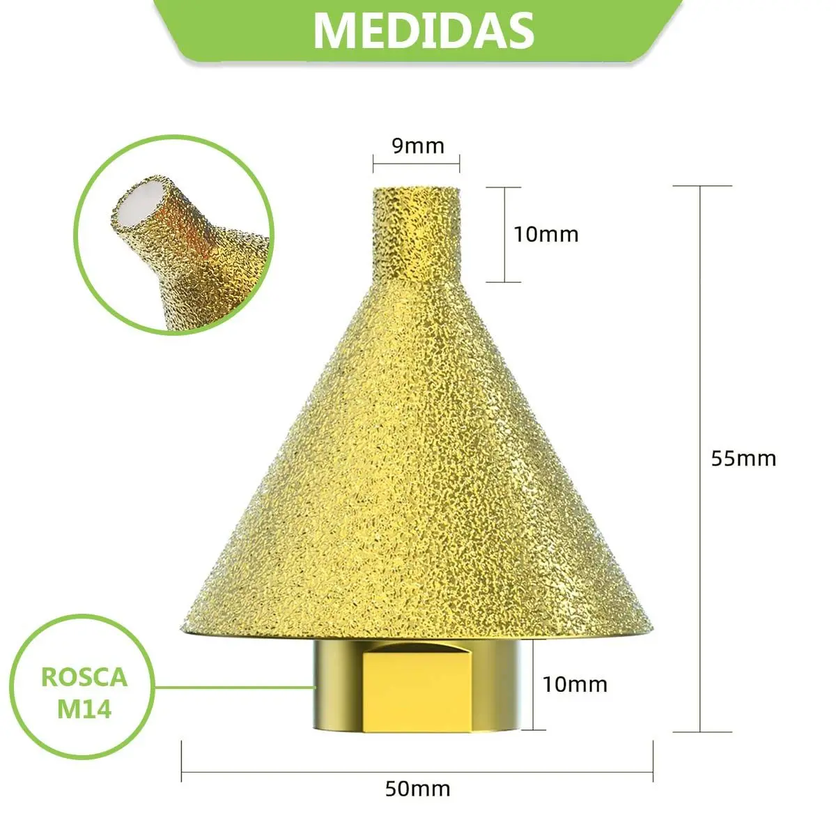 Broca Fura Piso Chanfro Diamantada Cônica Escalonada Desbaste Porcelanato Esmerilhadeira M14- Rolken - Imagem 3