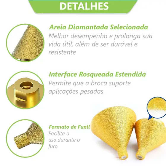 Broca Fura Piso Chanfro Diamantada Cônica Escalonada Desbaste Porcelanato Esmerilhadeira M14- Rolken - Imagem 4