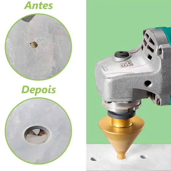 Broca Fura Piso Chanfro Diamantada Cônica Escalonada Desbaste Porcelanato Esmerilhadeira M14- Rolken - Imagem 2