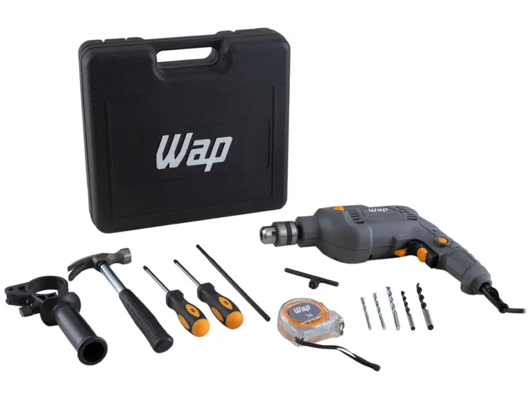 Furadeira e Parafusadeira de Impacto Wap 700W com Maleta 12 Peças WF 700K10
