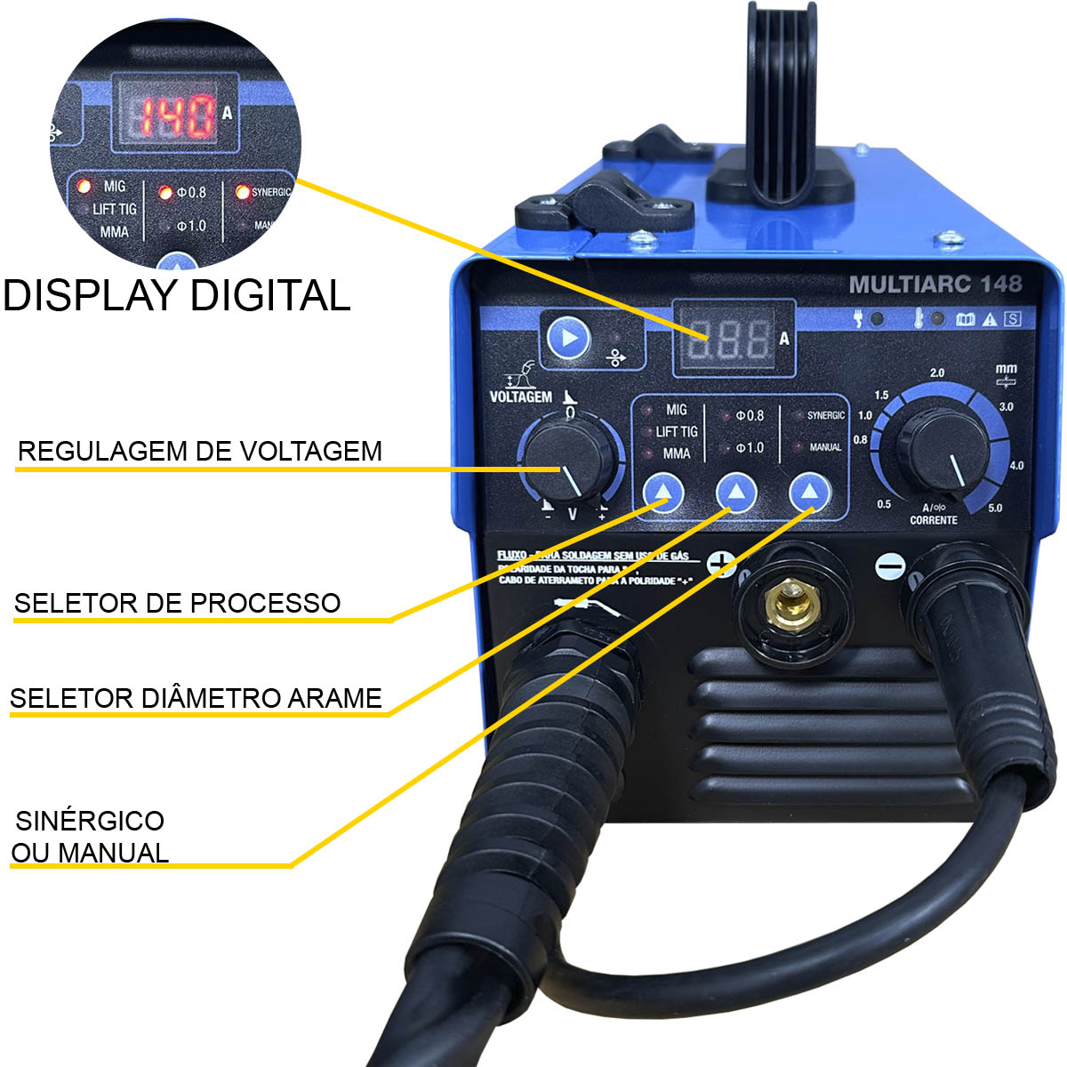 Máquina De Solda 3 Em 1 Multiarc 148 Plus Mig, Tig Eletrodo Azul 127/220v - Imagem 2