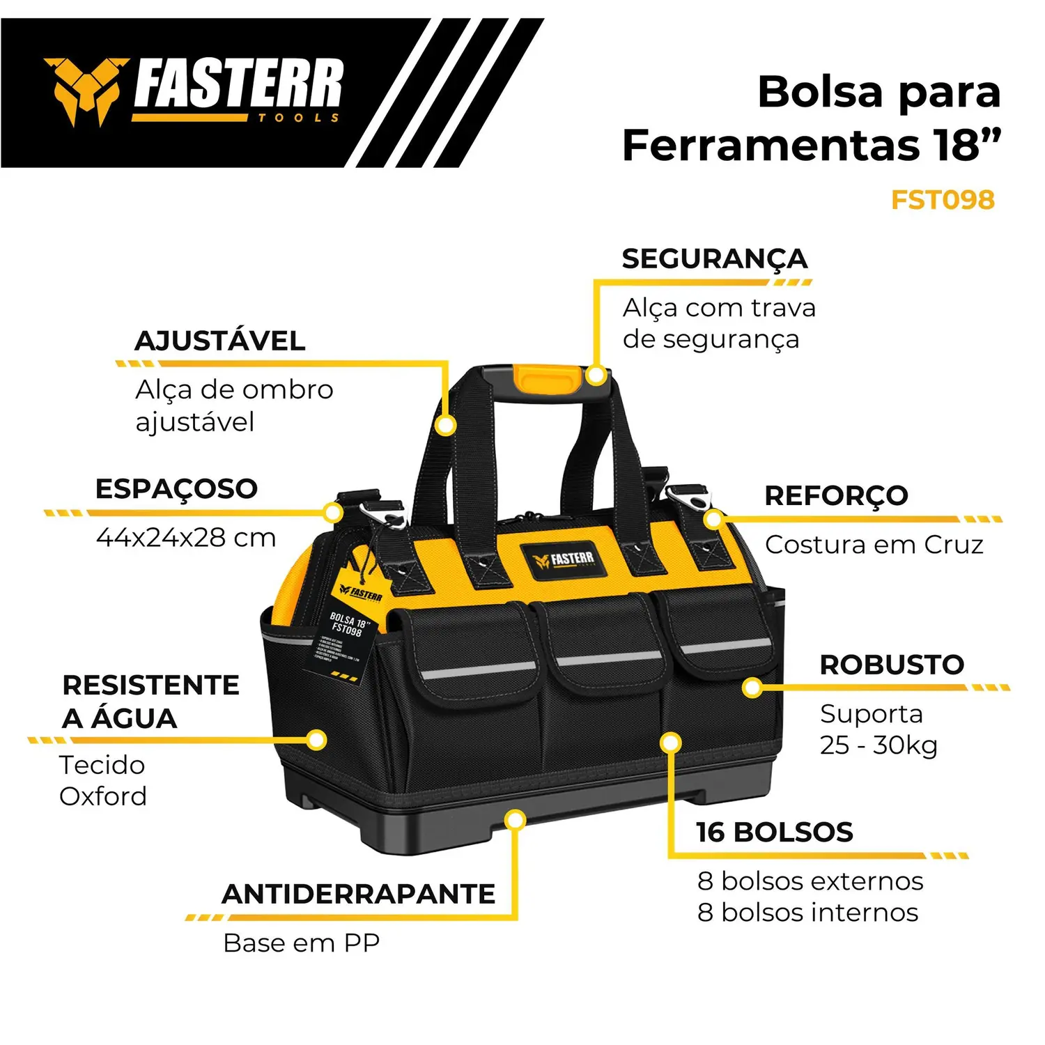 Bolsa de Ferramentas Profissional Resistente a Água com 18 Bolsos FST098 - FASTERR - Imagem 4