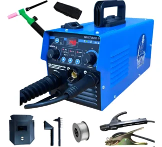 Máquina Solda 140a 220v C/ Tocha Mig, Tig E Porta Eletrodo Azul 220v