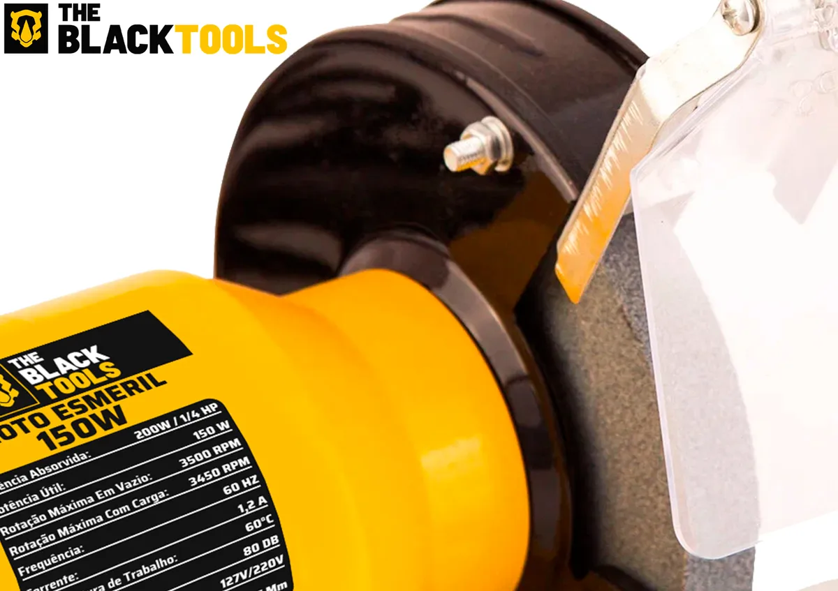 Moto Esmeril Bancada 6 Polegadas 150w 1/4cv Bivolt 2 Rebolos Amarelo 127/220v - Imagem 2