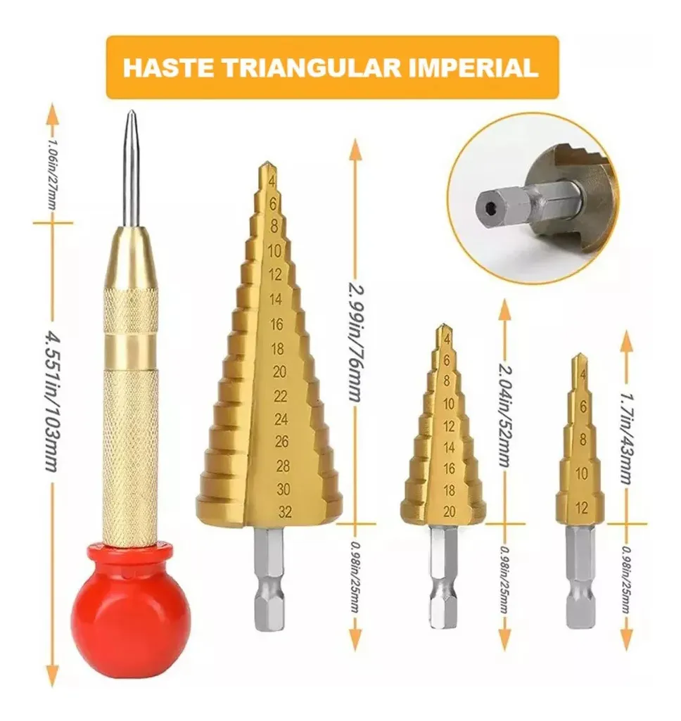 Kit de Brocas para Madeira e Metal - Broca Escalonada Cônica com 26 Peças, Completo para Furadeira | jogo de broca | kit de brocas - Imagem 5