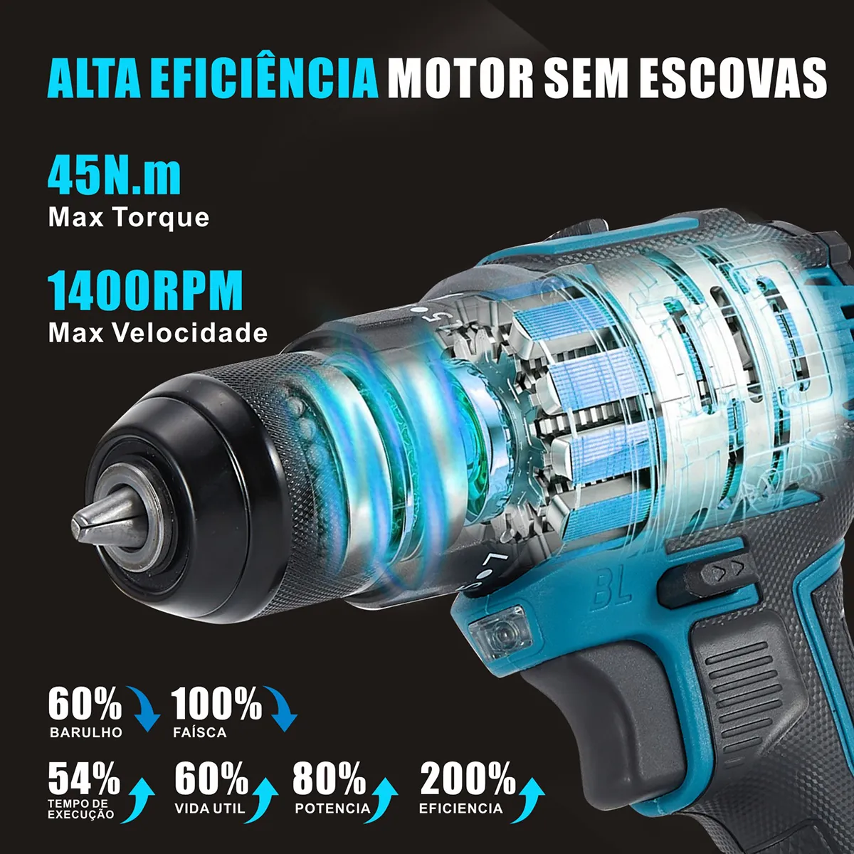 Parafusadeira Furadeira De Impacto 2.0ah 16.8v 2 Bateria - Imagem 3