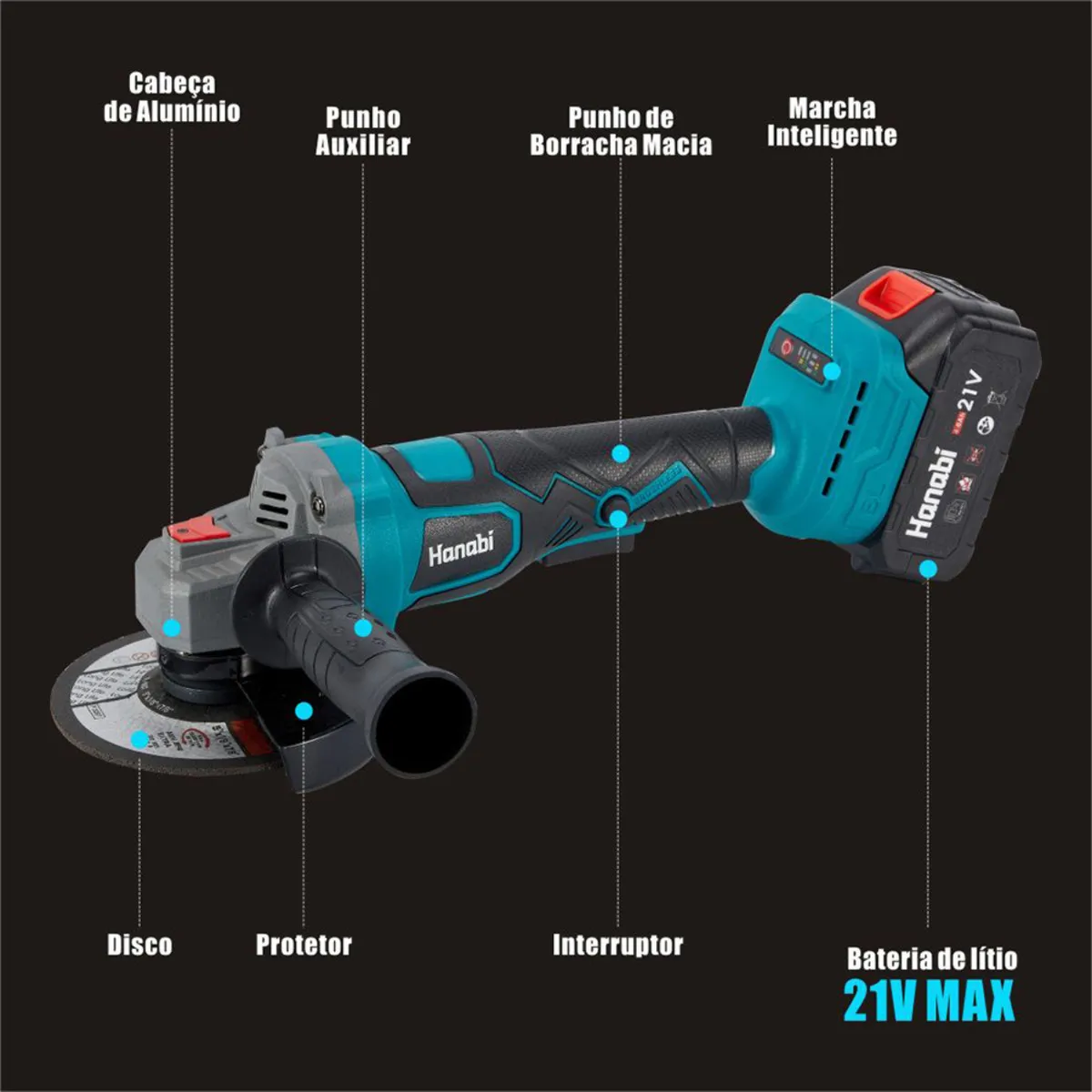 Esmerilhadeira Lixadeira Brushless Sem Fio 2 Baterias 21v - Imagem 5