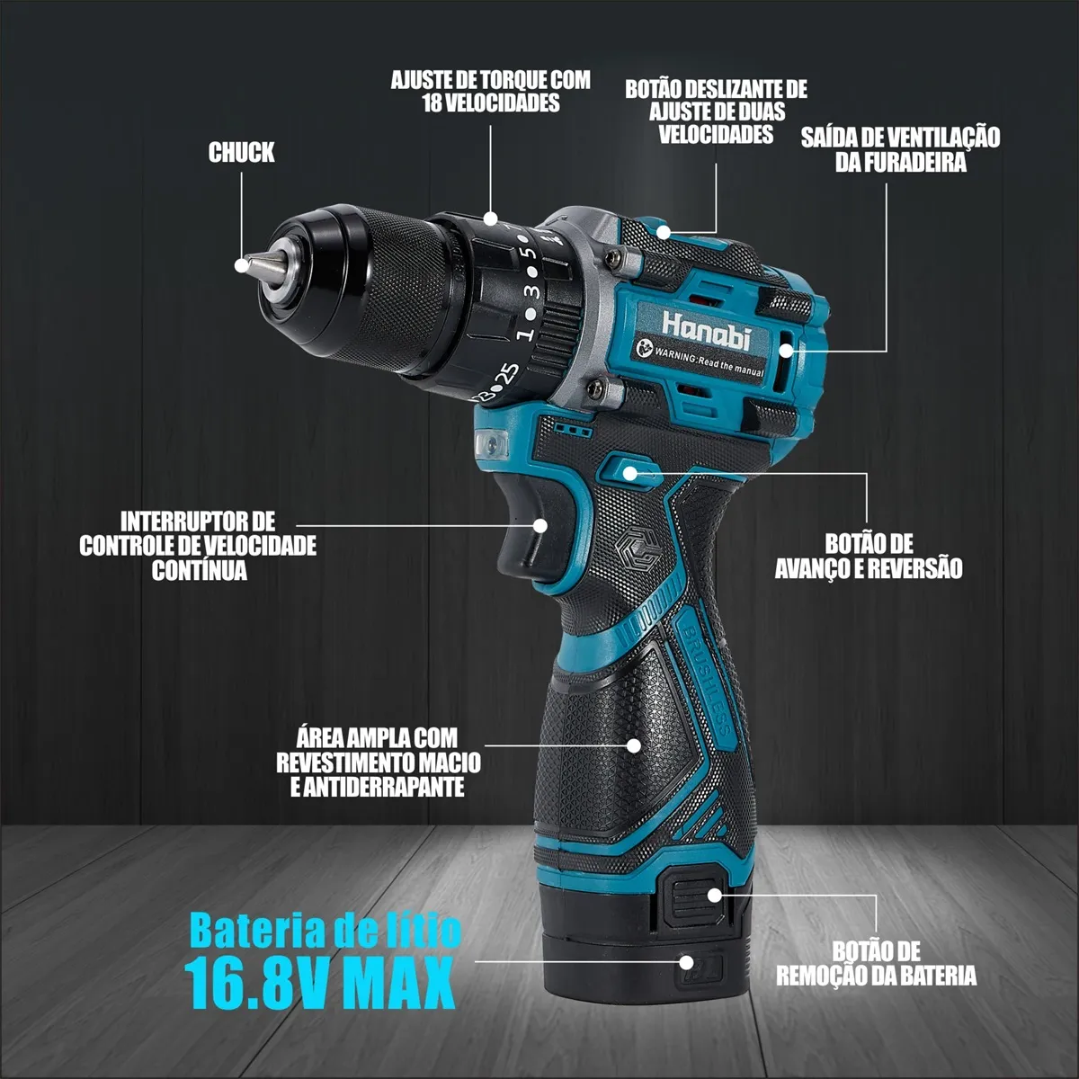 Parafusadeira Furadeira De Impacto 2.0ah 16.8v 2 Bateria - Imagem 10