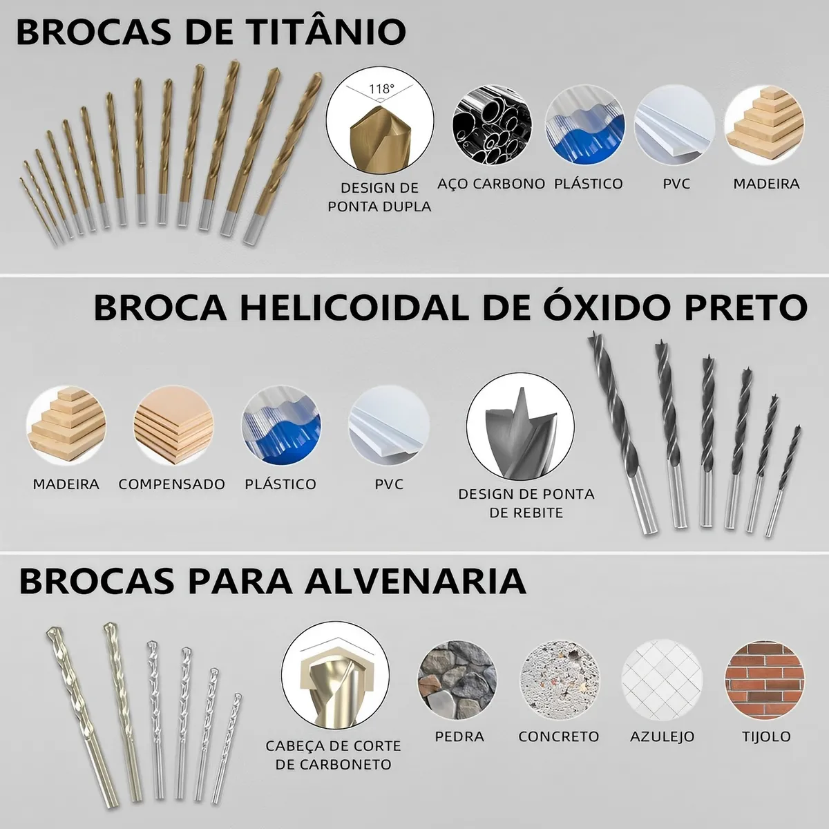Jogo De Brocas Furadeira Para Madeira Concreto Parafusadeira - Imagem 10