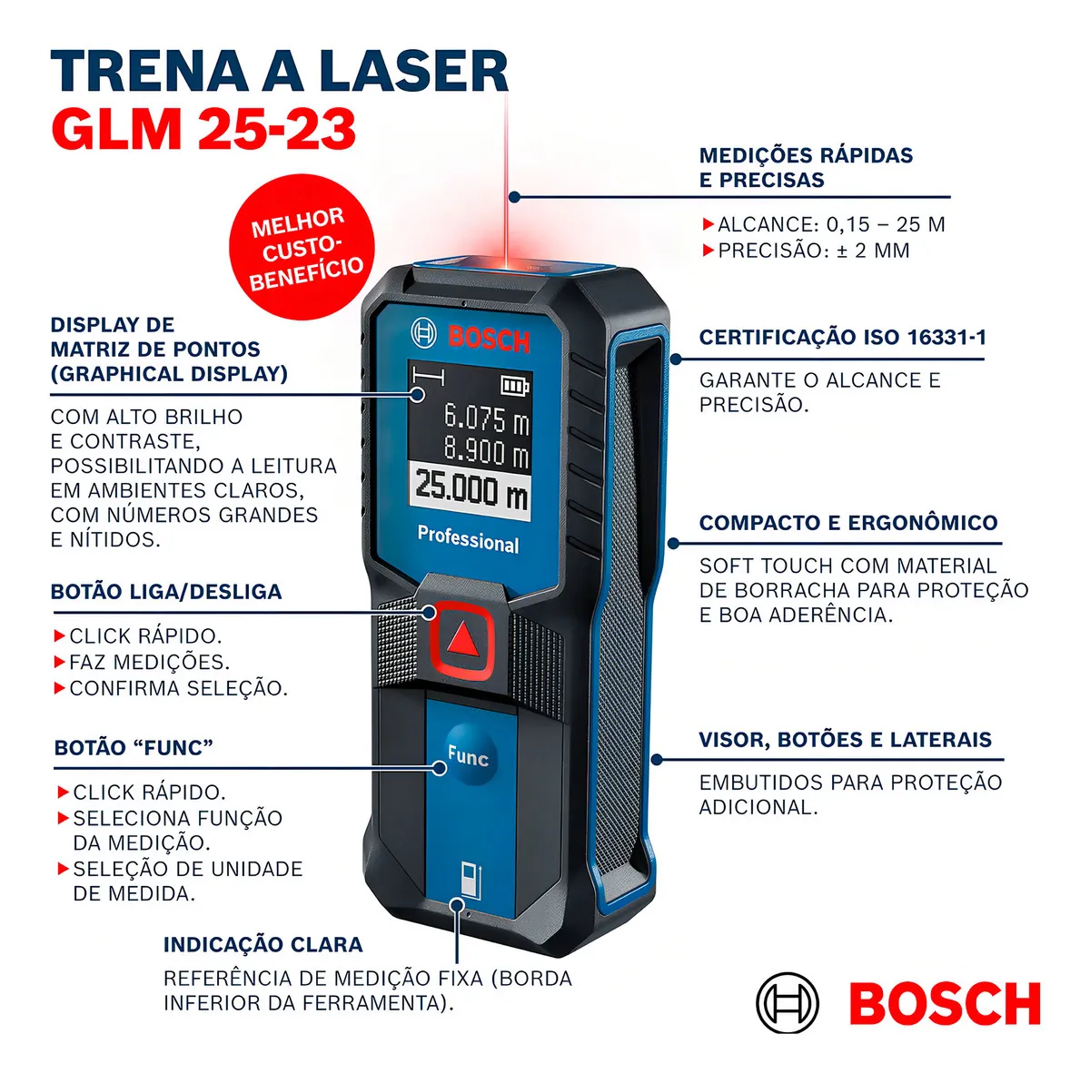 Trena A Laser Profissional Digital Medidor De Distancia Trena Laser Com Bolsa Alcance De 25m Glm 2523 Bosch - Imagem 5