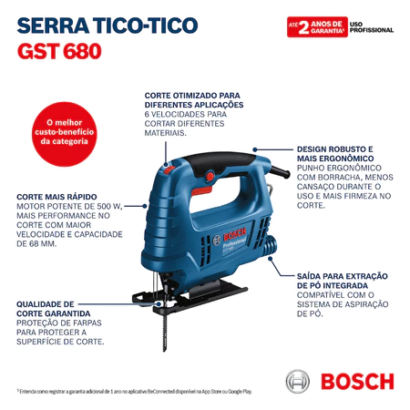 Serra BOSCH Tico-tico Profissional 500w Gst 680 127V - Imagem 3