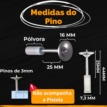 KIT 100 Pregos Fixação Pinos Para Pistola Finca Pino C/ Arruela cônica 44mm Alvenaria - Imagem 2