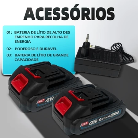 Furadeira Parafusadeira de Impacto 70N.m 2 Baterias 21V maleta 28 pçs Genai Genai - Imagem 6
