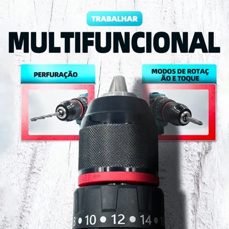 Furadeira Parafusadeira de Impacto 70N.m 2 Baterias 21V maleta 28 pçs Genai Genai - Imagem 7