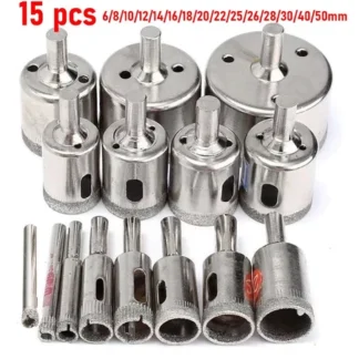 Broca Serra Copo Diamantada Para Cerâmica Piso Vidro Porcelanato - 6mm à 50mm 15peças