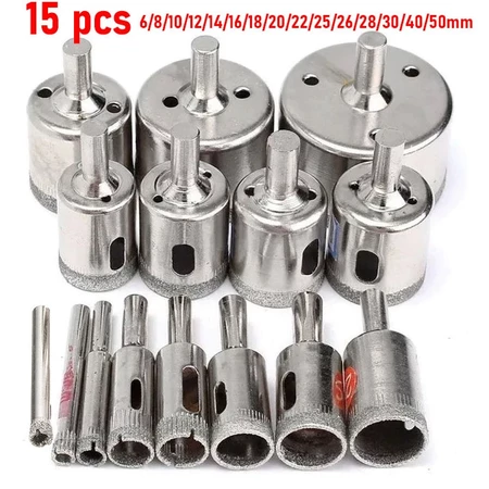 Broca Serra Copo Diamantada Para Cerâmica Piso Vidro Porcelanato - 6mm à 50mm 15peças