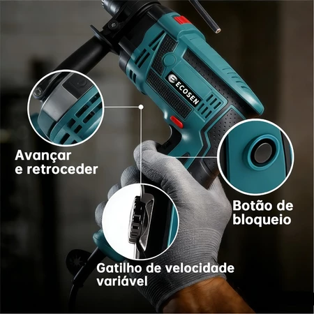 Furadeira Auto Reverso de Impacto Parafusadeira Drill 3200R/MIN 900W - Imagem 3