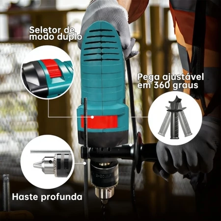 Furadeira Auto Reverso de Impacto Parafusadeira Drill 3200R/MIN 900W - Imagem 4