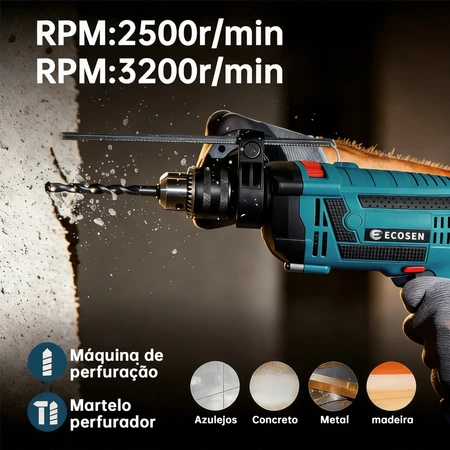 Furadeira Auto Reverso de Impacto Parafusadeira Drill 3200R/MIN 900W - Imagem 5