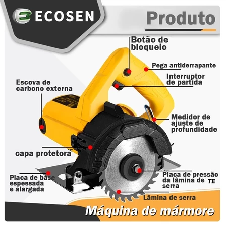 Serra Mármore Madeira Piso Granito Cerâmica 1550W 45 Graus 110mm Disco De Corte - Imagem 7