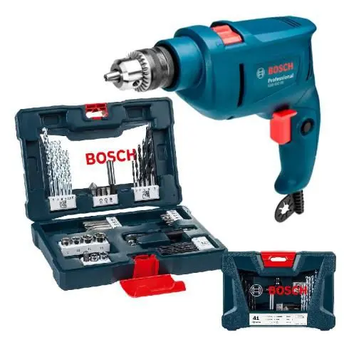 Furadeira Industrial Impacto 3/8 Reversão 450W GSB 450RE + Estojo 41 Peças X-Line BOSCH