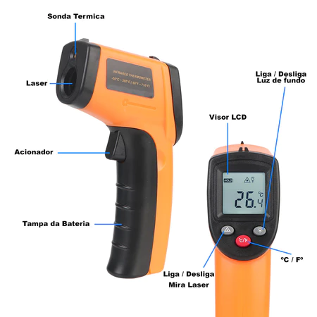 Termômetro Digital Infravermelho Cozinha e comida Laser Temperatura Industrial -55ºc - 400ºc - Imagem 4