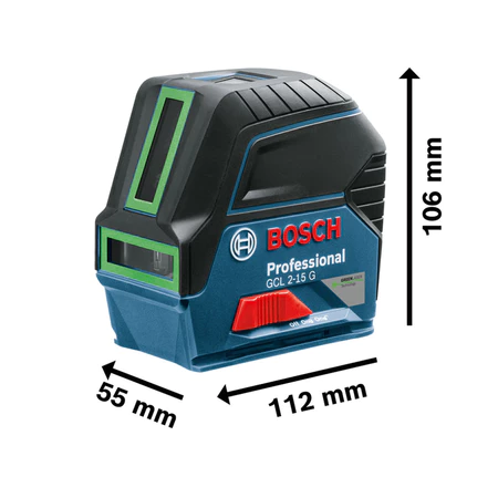 Nivel A Laser em linhas Verdes vertical e horizontal Bosch modelo Gcl215g 15m + Tripé e trena manual - Imagem 2