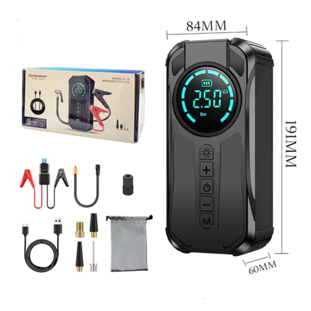 Bomba de Ar Portatil Compressor Inflator Multi-função 4 em 1 Power Bank 8kmah Bateria Calibrador de Carro Auto Pneu - Imagem 4