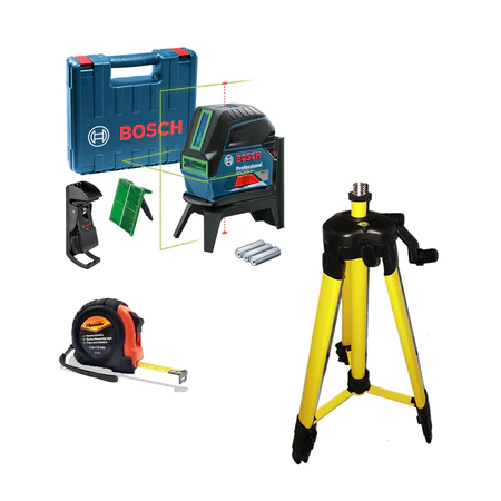 Nivel A Laser em linhas Verdes vertical e horizontal Bosch modelo Gcl215g 15m + Tripé e trena manual