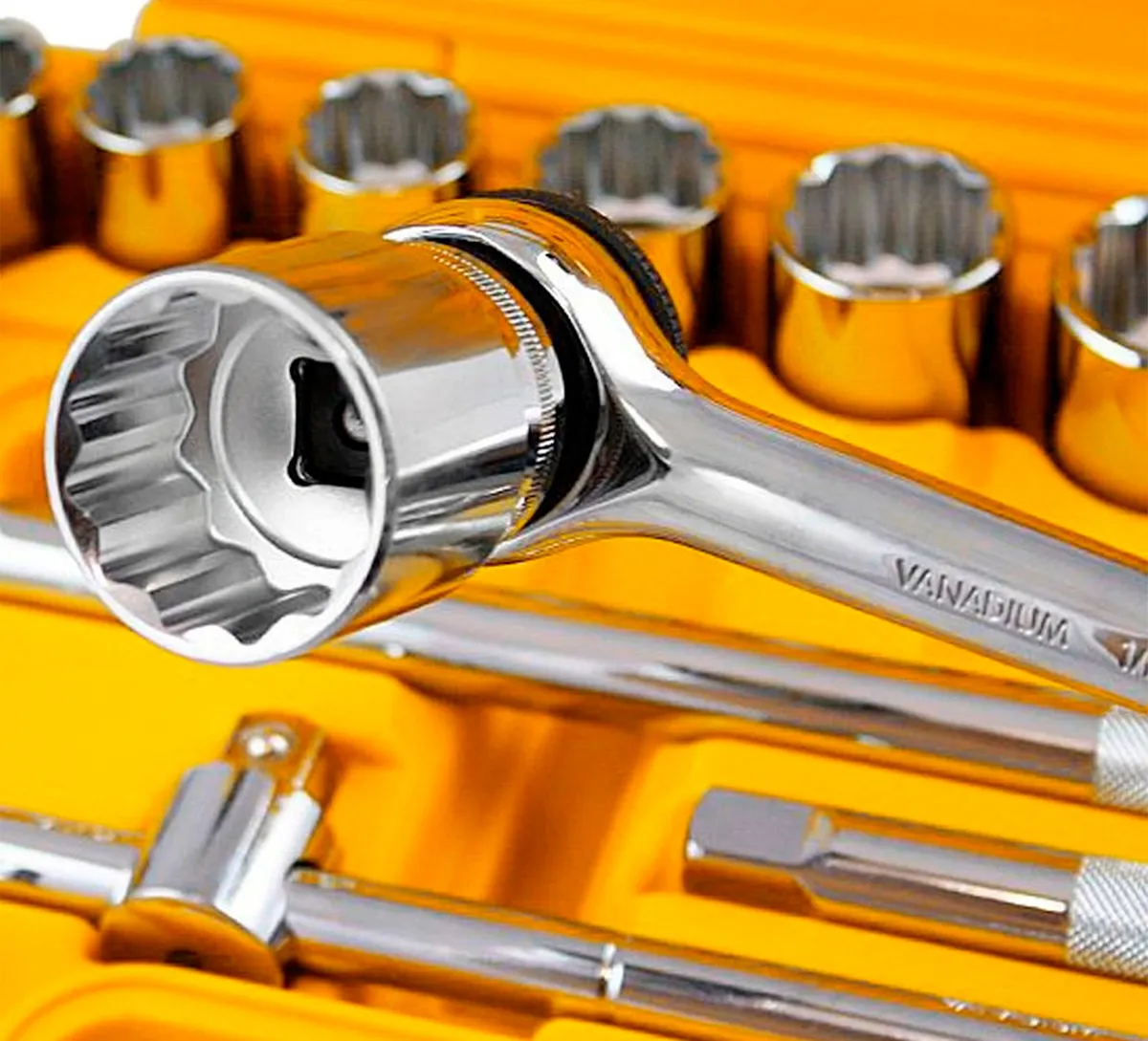 Jogo Soquete e Chave Catraca 1/2 8 a 32mm BCS022 The Black Tools Cor Amarelo - Imagem 2
