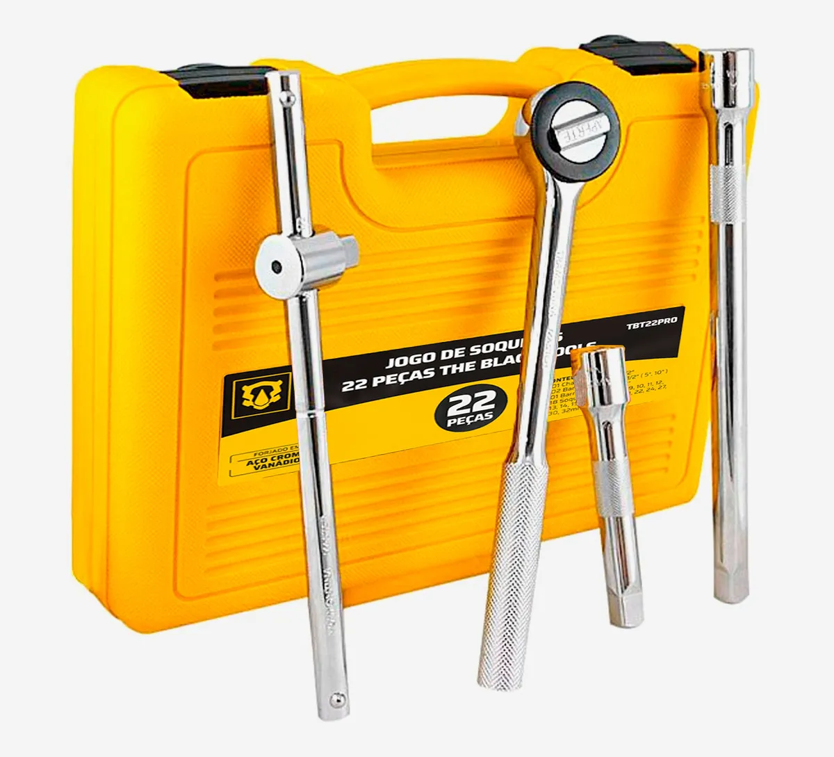 Jogo Soquete e Chave Catraca 1/2 8 a 32mm BCS022 The Black Tools Cor Amarelo - Imagem 3