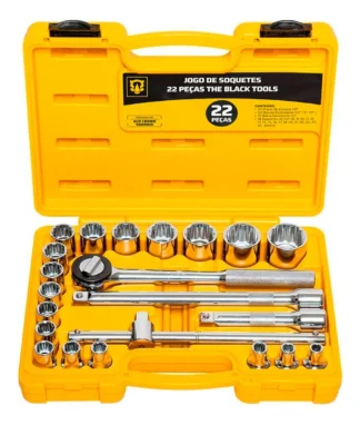 Jogo Soquete e Chave Catraca 1/2 8 a 32mm BCS022 The Black Tools Cor Amarelo
