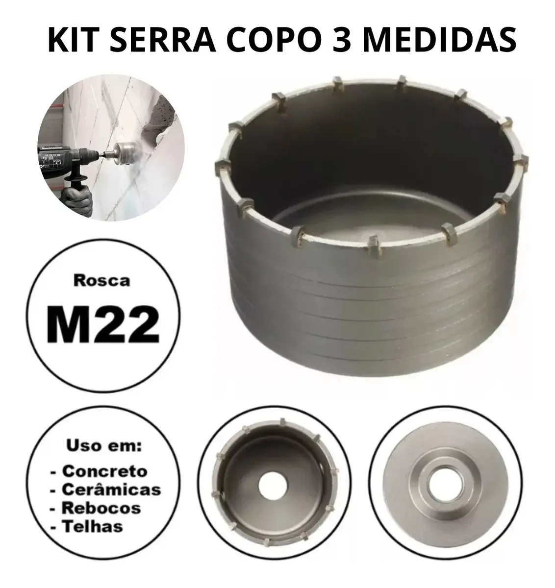 Jogo De Serra Copo Universal Para Concreto 35/40/55mm - Imagem 6