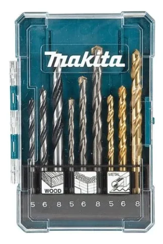 Jogo De Brocas 9 Pçs Makita Madeira Concreto Metal D-7196